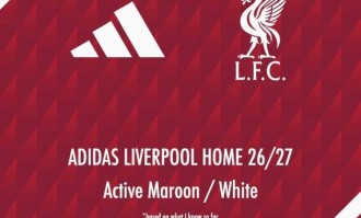 利物浦26-27赛季主场球衣谍照：采用深红色调+白色细节装饰